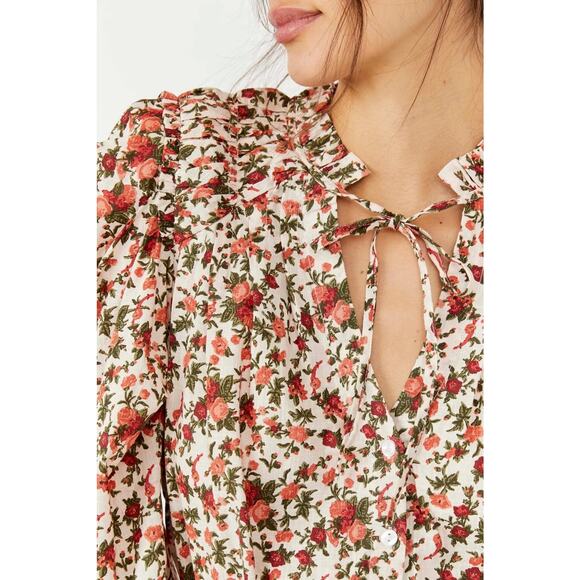 Free People Top Meant To Be Floral Cotton Blouse Long Sleeve Size XS - Picture 5 of 12